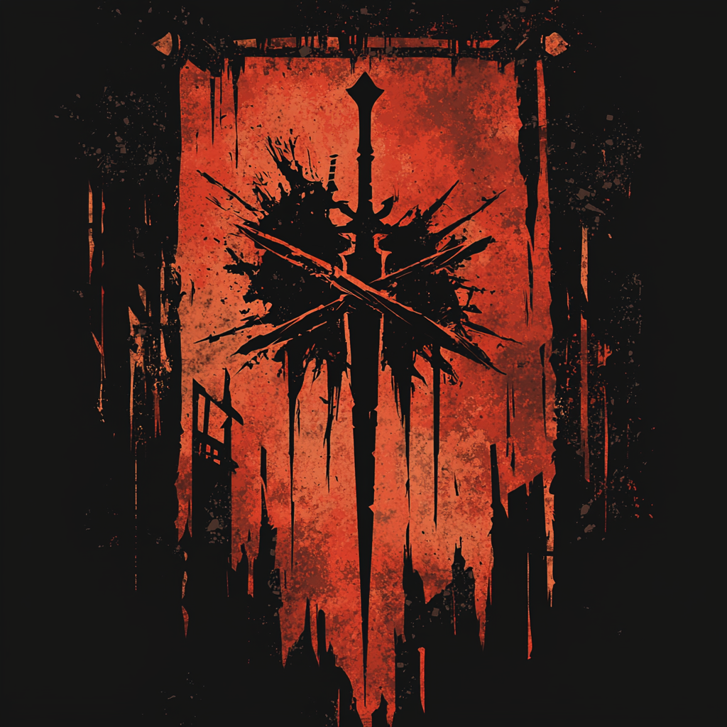 Outlaw tattered banner with black swords emblem